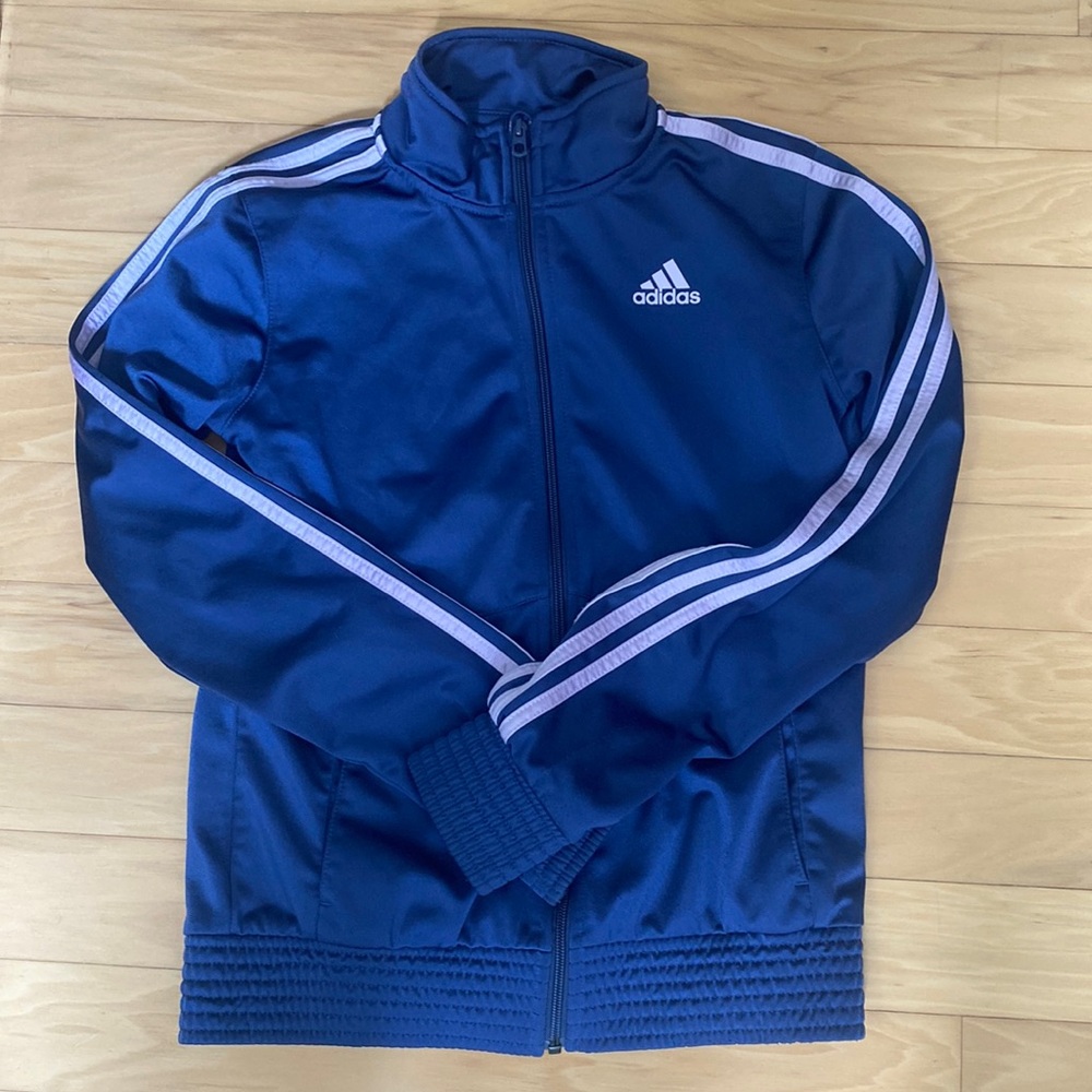 Adidas zip jacket with stripes & pockets. Navy & lavender.